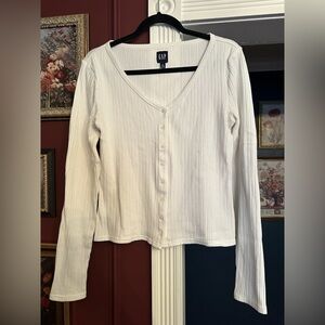 Gap Ribbed Button Up Long Sleeve Cardigan Top Cotton Jersey Stretch Large Tall